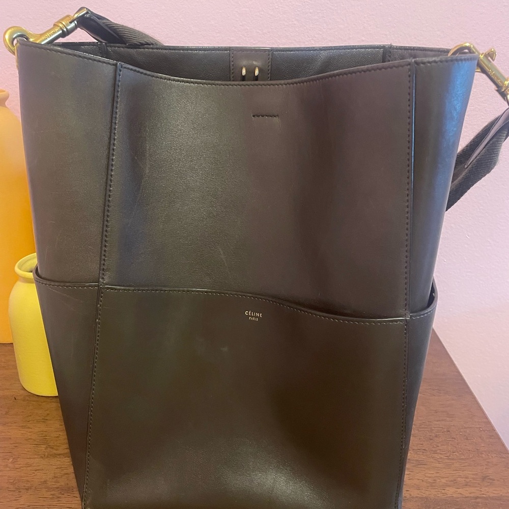 Celine Large Seau Sangle in Dark Brown